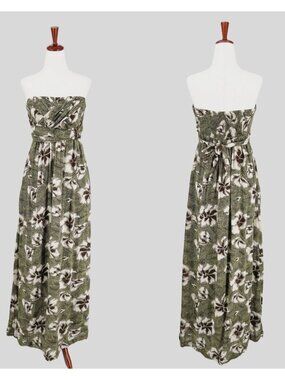 Anthropologie Green Floral Strapless Maxi Dress Size 6